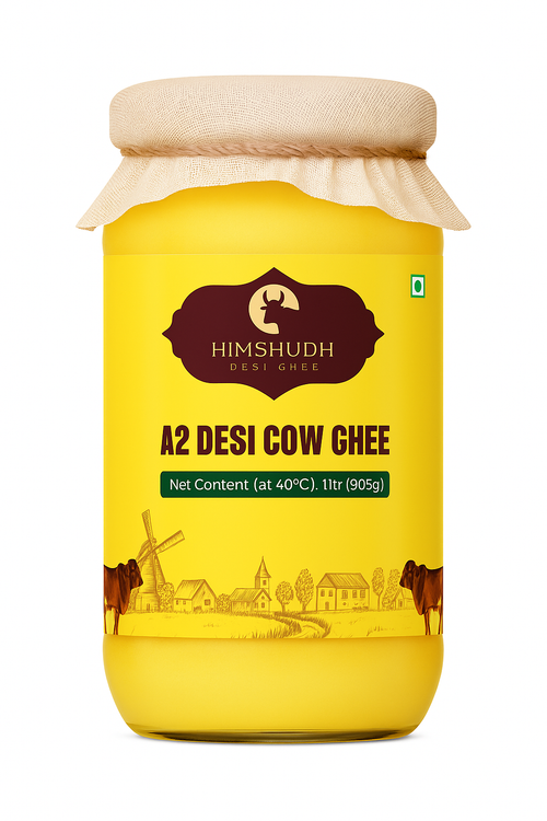 Himshudh A2 Desi Cow Ghee | 1000 ml (1kg) | Pure, Handmade & Lab Tested | Glass Bottle
