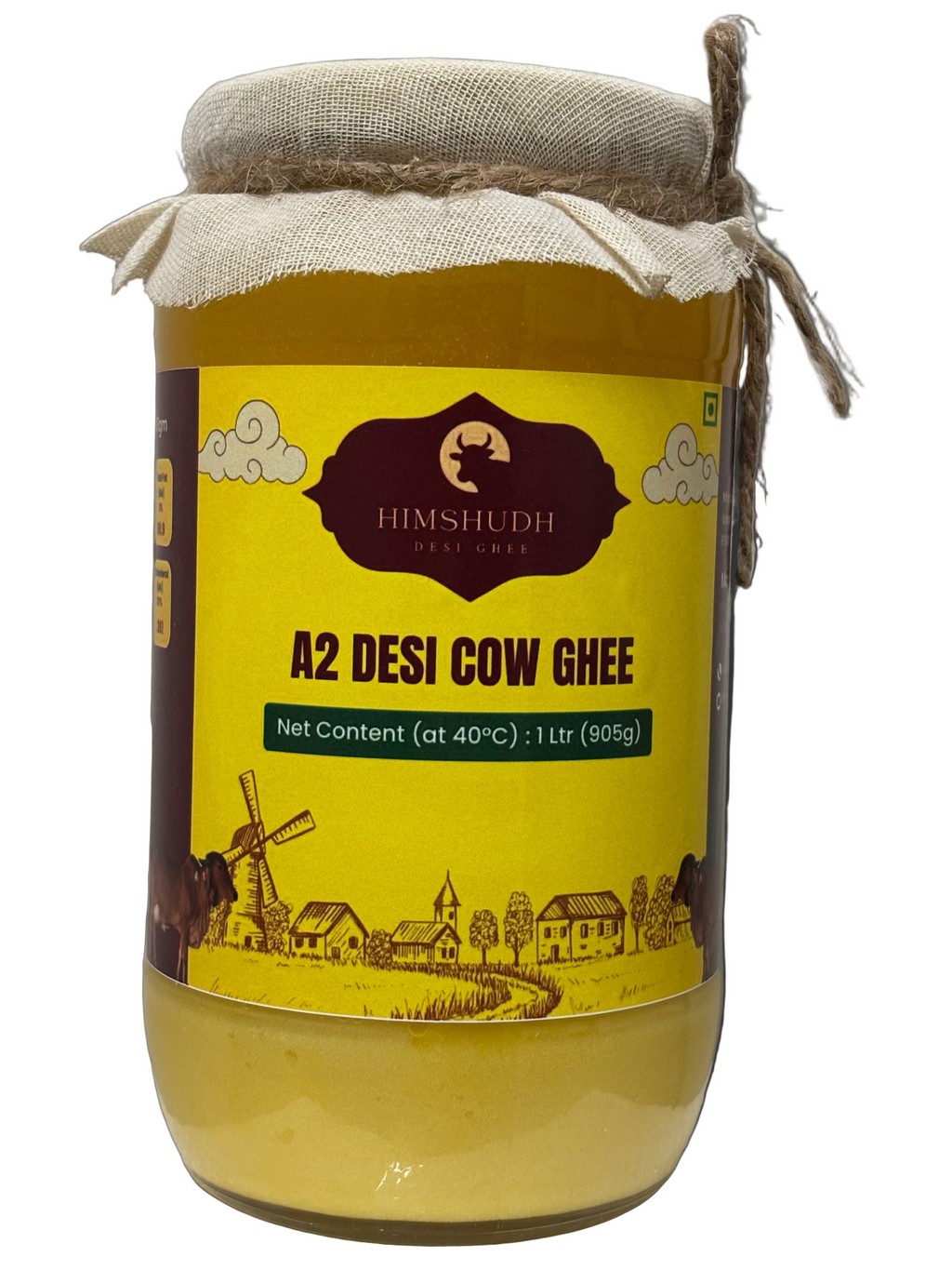 Himshudh A2 Desi Cow Ghee | 1000 ml (1kg) | Pure, Handmade & Lab Tested | Glass Bottle