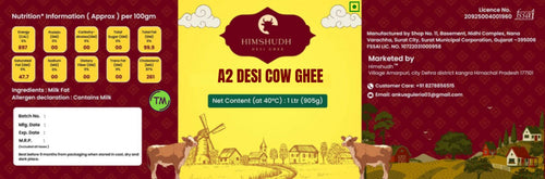 Himshudh A2 Desi Cow Ghee | 1000 ml (1kg) | Pure, Handmade & Lab Tested | Glass Bottle