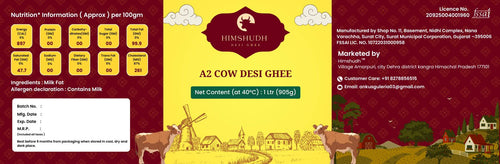Himshudh A2 Desi Cow Ghee | 1000 ml (1kg) | Pure, Handmade & Lab Tested | Glass Bottle